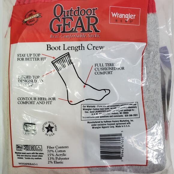 Mens Socks Wrangler Outdoor Thermal Boot Length Crew Socks NIP Shoe Sz. 6-12 - Picture 6 of 6